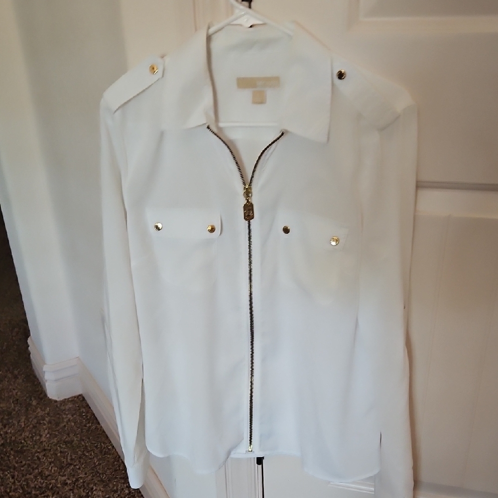 Michael Kors White Blouse with Gold Accents